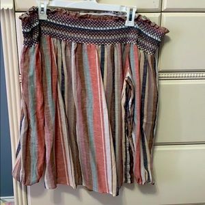 Strapless long sleeved striped blouse